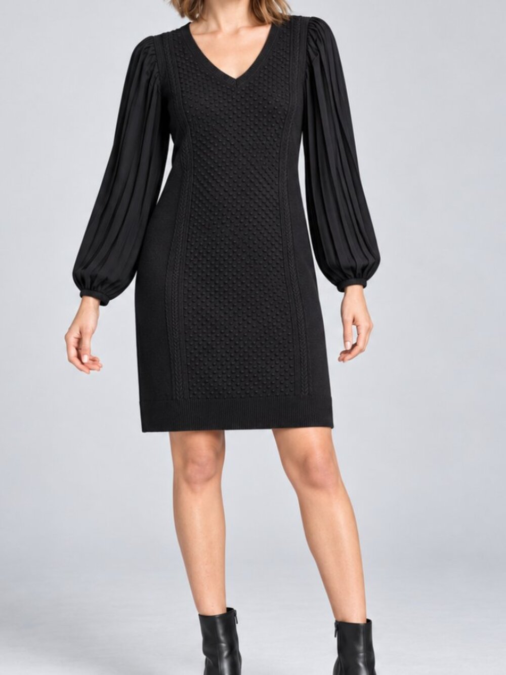 WHBM Casual Black Long Sleeve Sweater Dress